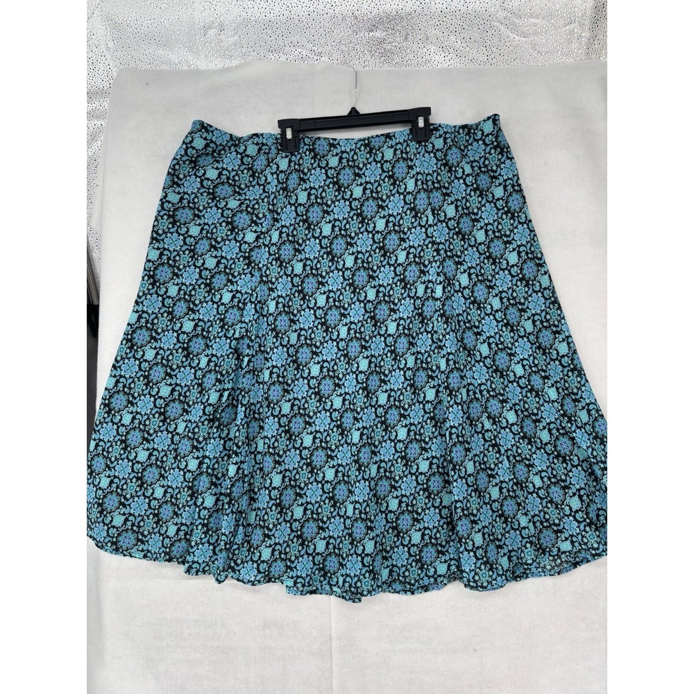 George Womens Plus Skirt 22W 24W Blue Floral A-Line Flowy Flirty Lined Pull On